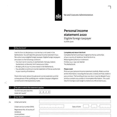 Documentvoorvertoning: Belang van de Inkomensverklaring 2020 voor Buitenlanders — Belastingen (CERFA n°ib0591z01foleng)