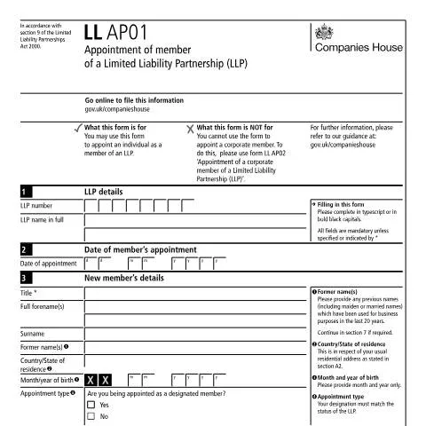 Document preview: How to Appoint New Members to Your LLP Using Form LL AP01 — Business