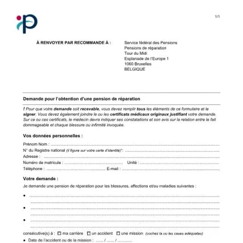 Aperçu du document Procédure de demande de pension de réparation en Belgique — Retraite & pension (formulaire-pension-de-réparation-demande)
