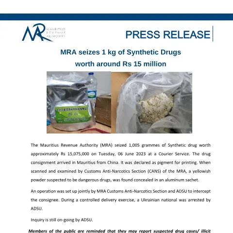 Document preview: MRA's Significant Drug Seizure Highlights Community Role — Government & admin (CERFA n°PressRelease080623)