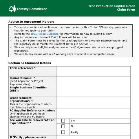 Document preview: Your Guide to Claiming the Tree Production Capital Grant — Government & admin