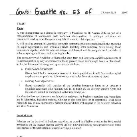 Document preview: Understanding the Impact of TR 257 on Mauritius' Financial Sector — Government & admin (CERFA n°TR257)