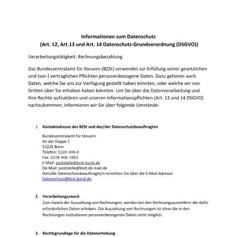 Dokumentvorschau: Rechnungsbezahlung beim BZSt , Einfach und Sicher — Behörden & Verwaltung (CERFA n°Rechnungsbezahlung)