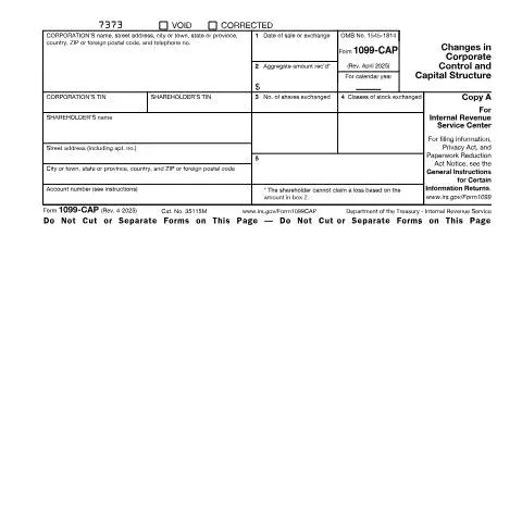 Document preview: A Comprehensive Guide to IRS Form 1099-CAP — Taxes (CERFA n°1099CAP)