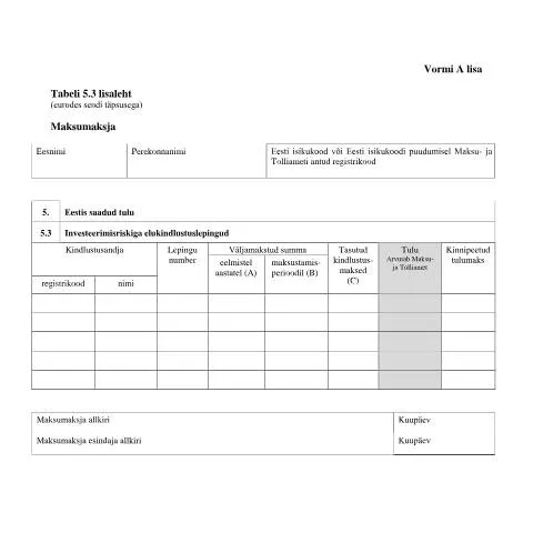 Document preview: VORM A TABEL 5.3 LISALEHT: Miks see on maksukohustajatele hädavajalik? — Maksud ja maksustamine (CERFA n°VORM A TABEL 5.3 LISALEHT)