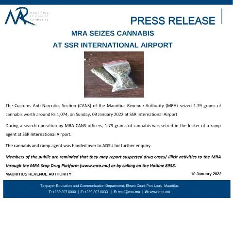 Document preview: MRA's Ongoing Battle Against Drug Trafficking — Government & admin (CERFA n°PressRelease100122)