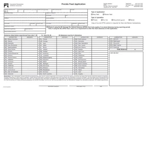 Document preview: Understanding the ICBC MV1510F Prorate Fleet Application for IRP — Vehicle & driving (MV1510F)