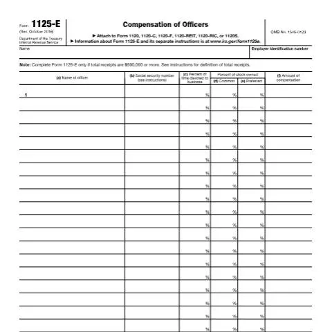 Document preview: Understanding IRS Form 1125-E: A Tax Compliance Guide — Taxes (CERFA n°1125E)