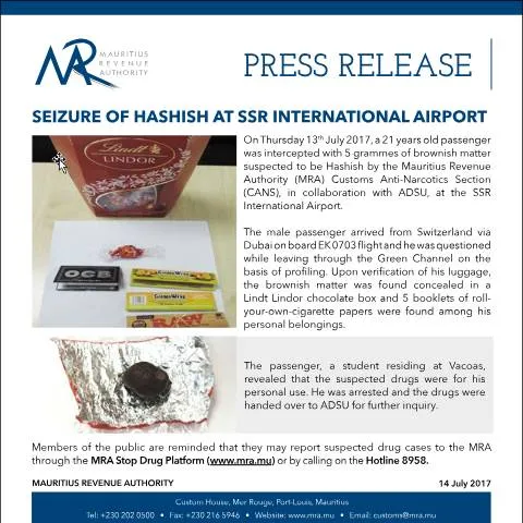 Document preview: Case Study: Hashish Seizure at SSR International Airport — Government & admin (SeizureHashish140717)