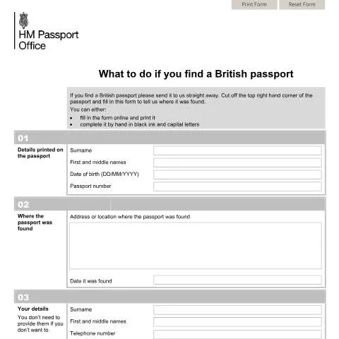 Document preview: What to Do When You Find a Lost British Passport — Civil status & identity