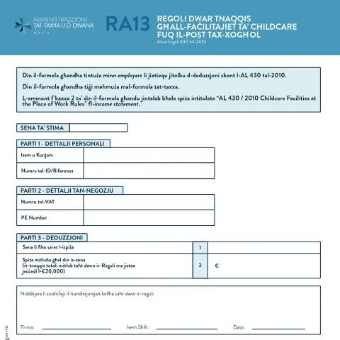 Document preview: Maximize Your Childcare Benefits with RA13 — Taxes (CERFA n°ra13-deductions-on-childcare-facilities-at-the-workplace)