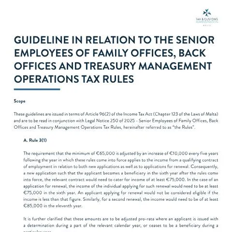 Document preview: Understanding Malta's Tax Guidelines for Family Offices — Taxes (CERFA n°guideline---hqpr-for-family-office)