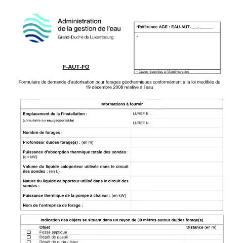 Aperçu du document Comprendre l'autorisation de forages géothermiques au Luxembourg — Démarches administratives (CERFA n°11-F-AUT-FG)