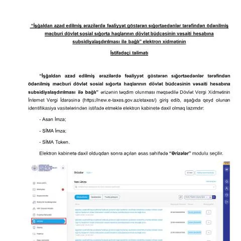 Document preview: Sığortaedənlər üçün subsidiyalaşdırma elektron xidməti — Vergilər & maliyyə