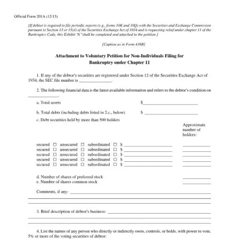 Document preview: Understanding Official Form 201A: Attachment for Chapter 11 Bankruptcy — Legal & justice (201A)