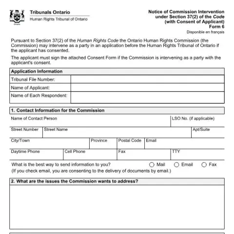 Document preview: Understanding the Ontario Human Rights Tribunal Form 6 (English / French) — Legal & justice (Form 6)