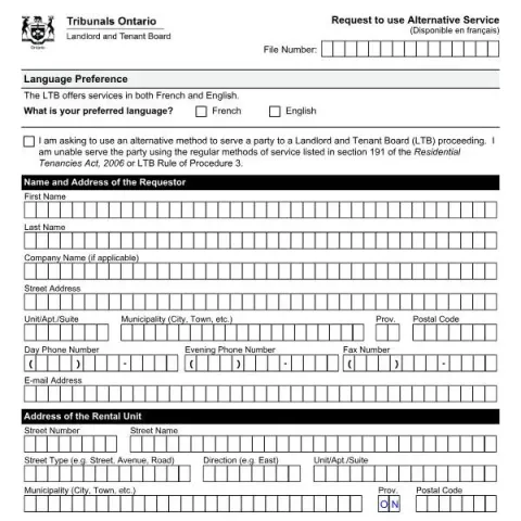 Document preview: Understanding the Request to Use Alternative Service Form in Ontario (English / French) — Housing