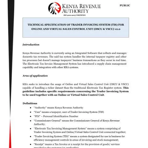 Document preview: Understanding the Trader Invoicing System Specifications — Government & admin (CERFA n°TIS-for-OSCU--VSCU-Technical-Specifications-v2.0)