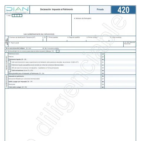 Vista previa del documento Guía para declarar el Impuesto al Patrimonio 2021 en Colombia — Impuestos (CERFA n°F420-2021)