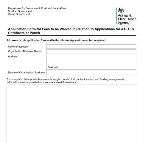 Document preview: How to Apply for CITES Permit Fee Waivers in the UK — Government & admin