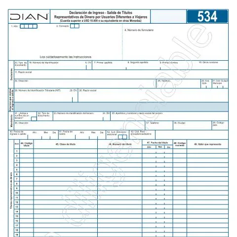 Vista previa del documento Guía sobre la Declaración de Ingreso - Salida de Dinero en Colombia — Impuestos (CERFA n°F534-2022)