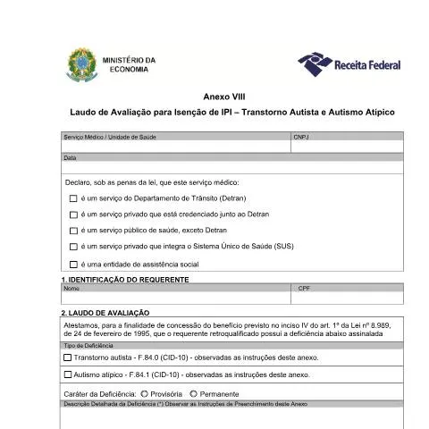 Pré-visualização do documento Laudo para Isenção de IOF: Direitos para Pessoas com Autismo — Impostos