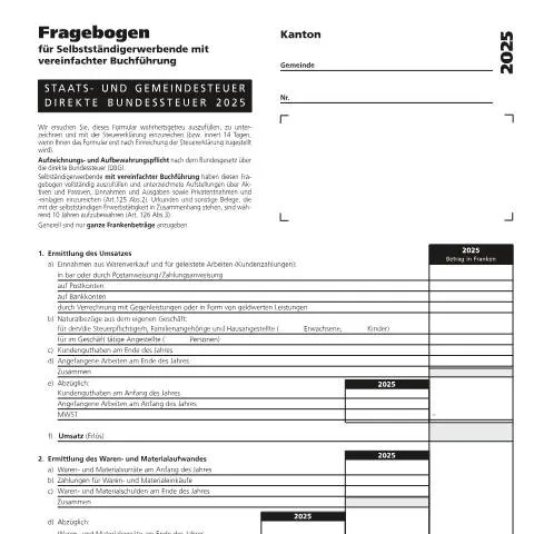 Dokumentvorschau: Fragebogen 15a für selbstständige erwerbende ohne kaufmännische — Bibliothek (CERFA n°15a)