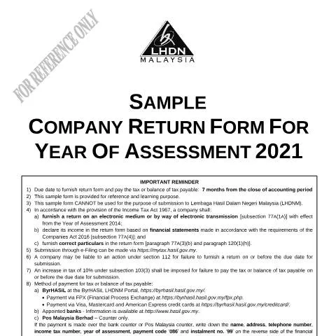 Document preview: Panduan Pengisian Borang Kembali Syarikat 2021 — Cukai & percukaian