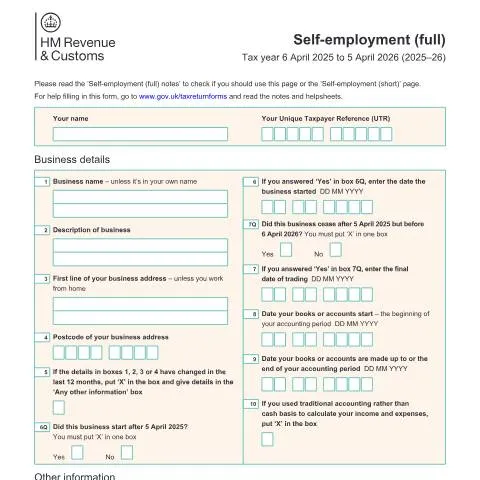 Document preview: SA103F Self-Employment Full Form: Complete UK Tax Guide — Taxes