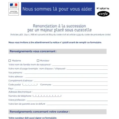 Aperçu du document Procédure de renonciation à une succession par un majeur sous — Juridique & justice (Cerfa 15830*03)