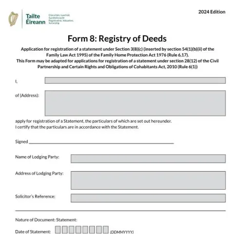 Document preview: How to Complete Form 8 for Family Home Protection Registration — Legal & justice (Form 8)