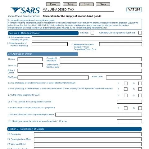 Document preview: Understanding the VAT 264 Declaration for Second-Hand Goods — Taxes