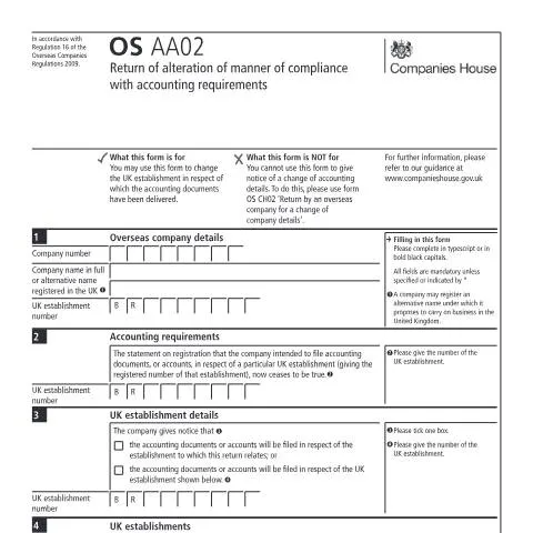 Document preview: Navigating the OS AA02 Form for UK Establishments — Business