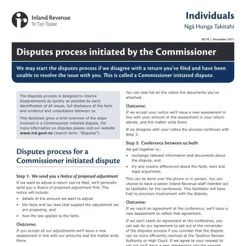 Document preview: Navigating the IR779 Disputes Process in New Zealand — Taxes (CERFA n°IR779)