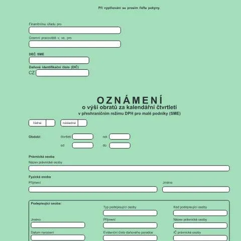 Document preview: Klíčové informace o Oznámení o výši obratů DPH pro malé podniky — Daně a fiskální záležitosti (CERFA n°25 5264)