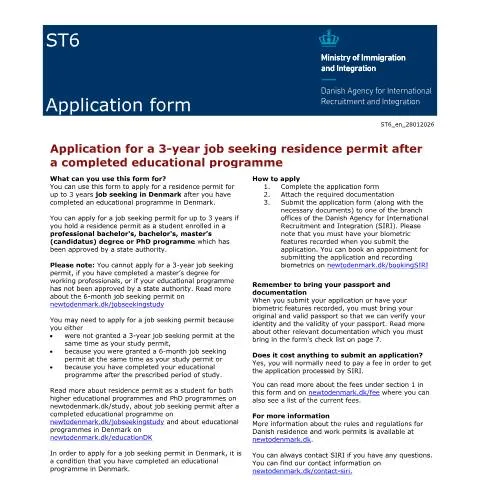 Document preview: Naviger gennem ST6 for din jobsøgning i Danmark — Immigration & visa (CERFA n°ST6)