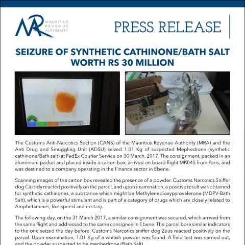 Document preview: Impact of Rs 30 Million Synthetic Cathinone Seizure on Drug — Government & admin (Seizure230218)