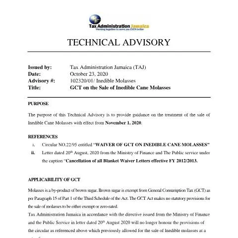 Document preview: Understanding the New GCT Treatment on Inedible Cane Molasses in — Taxes (CERFA n°GCT_on_inedible_mollasses_effective_112020)