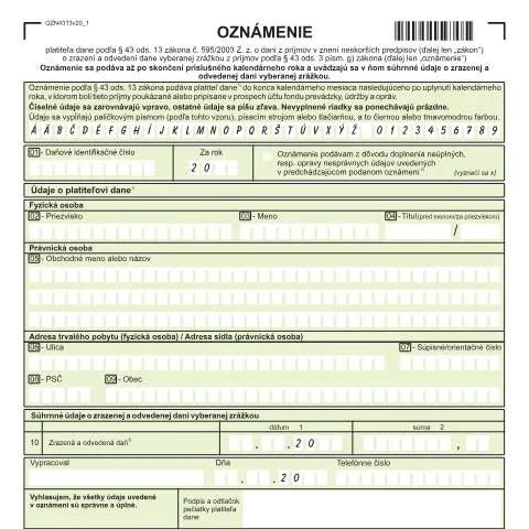 Document preview: Úvod do formulára OZN4313v20 pre platiteľov dane — Administratívne úkony (CERFA n°OZN4313v20)