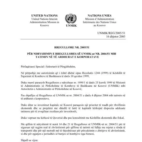Document preview: Rregullorja 2005/51: Reformimi i Tatimeve në Kosovë — Procedura administrative