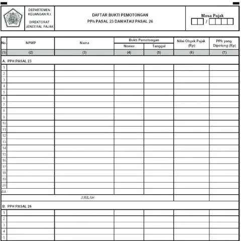 Document preview: Memahami Daftar Bukti Pemotongan PPh Pasal 23 dan 26 — Pajak & perpajakan (CERFA n°ID-DJP-Daftar-Bukti-Pemotongan-PPh-Pasal-23-dan-atau-Pasal-26)