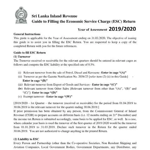 Document preview: Comprehensive Overview of the Economic Service Charge Return — Taxes (CERFA n°ASMT_ESC_Guide_1920)