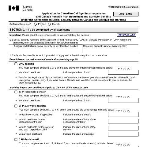 Document preview: Navigating the ISP5054-ATG Application for Canadian Benefits — Retirement & pension (CERFA n°ISP5054-ATG)