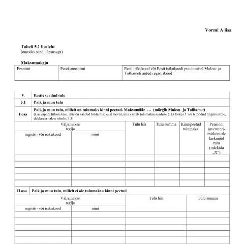 Document preview: Tabeli lisa 5.1 lisaleht: Kuidas see aitab maksukohustusi täita? — Maksud ja maksustamine (CERFA n°VORM A TABEL 5.1 LISALEHT)