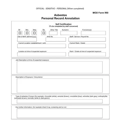 Document preview: Understanding MOD Form 960 for Asbestos Exposure Records — Health