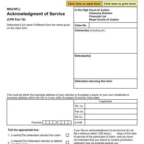 Document preview: Understanding the N9(CHFL) Acknowledgment of Service in Chancery — Legal & justice