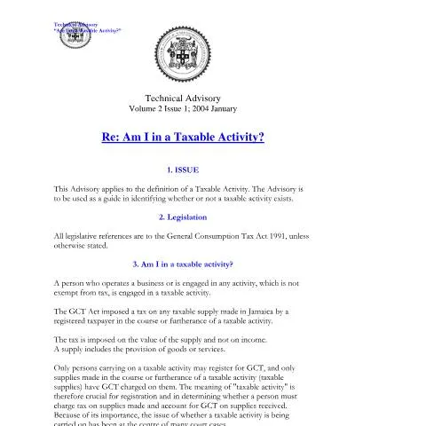 Document preview: Understanding the 2004.IROC.GCT Taxable Activity Form in Jamaica — Taxes (CERFA n°2004.iroc.gct+-+taxable+activity)