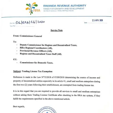 Document preview: The Importance of Service Note RDT in Rwanda's Tax System — Government & admin (CERFA n°service_note_rdt)