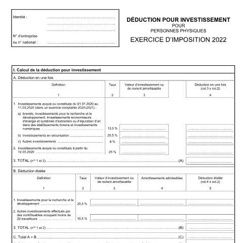 Aperçu du document Comprendre la déduction pour investissement en Belgique — Impôts & fiscalité (CERFA n°155-276u)