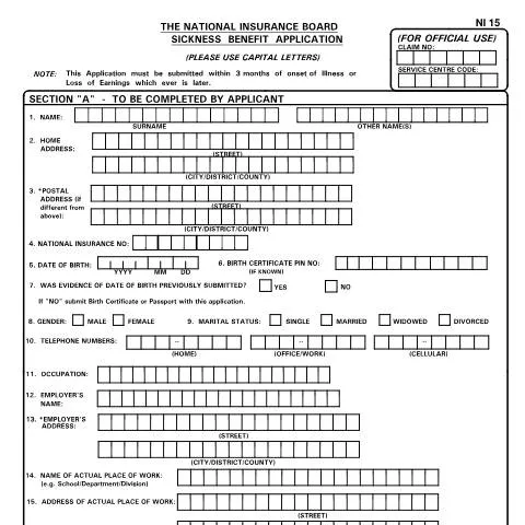 Document preview: Understanding the NI15 Sickness Benefit Application Process — Government & admin (CERFA n°NI15)